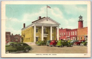 Postcard Napanee Ontario c1930s Town Hall Old Cars 