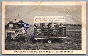 Postcard Springfiled OH c1950s Crawfords Farm Market & Campground US Hwy 40