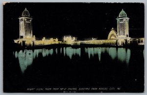 Postcard Kansas City MO c1908 Night Scene Take From Top of Chutes Electric Park