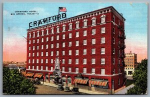 Postcard Big Springs TX c1950s Crawford Hotel Old Cars Linen