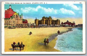 Postcard Atlantic City NJ c1936 Horse Back Riding on the Beach Ocean Boardwalk