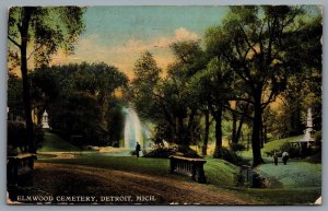 Postcard Detroit Michigan c1911 Elmwood Cemetery 6 Bar Machine Cancel