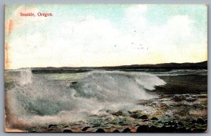 Postcard Oregon c1909 Seaside View Ocean Surf Rock Coast
