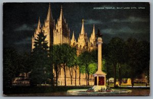 Postcard Salt Lake City UT c1930s Mormon Temple at Night Salt Lake Temple