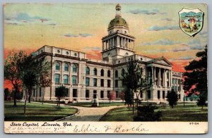 Postcard Lincoln Nebraska c1907 State Capitol State Seal Lancaster County