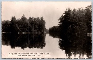 Postcard RPPC c1955 Six Mile Lake Ontario Quite Waterway via Port Severn Scenic