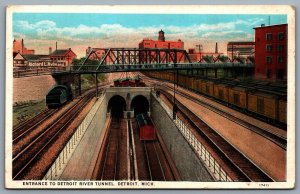 Postcard Detroit MI c1910s Entrance to Detroit River Tunnel Railroad Tracks