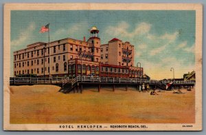 Postcard Rehoboth DE c1938 Hotel Henlopen View From Beach and Boardwalk Advert