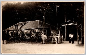 Postcard RPPC c1943 Wasaga Beach Ontario Kilkare Lodge Gate People Real Photo