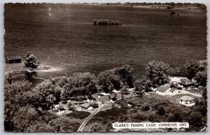 Postcard RPPC c1955 Consecon Ontario Clark's Fishing Camp Aerial View Lake