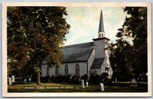 Postcard Brantford Ontario 1930s Mohawk Church Graveyard Headstones Brant County
