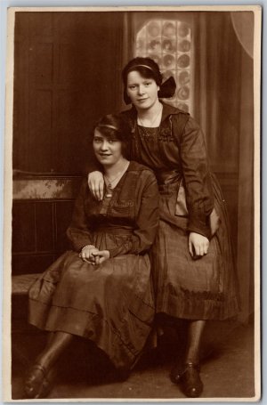 Postcard RPPC c1920s England Studio Photo of Two Ladies Lesbian Interest?