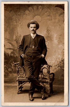 Postcard RPPC c1910s Studio Photo of Dressed Man by S. Wolstenholme of Blackpool
