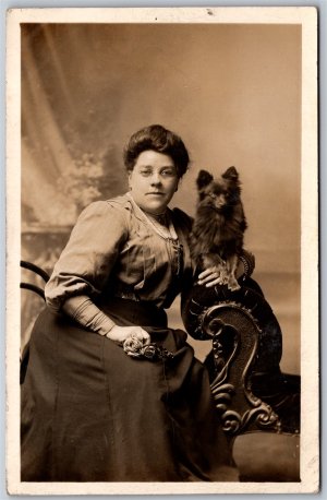 Postcard RPPC c1910s Studio Photo of Women & Dog by S. Wolstenholme of Blackpool