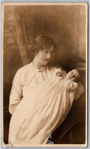 Postcard RPPC c1910s Studio Photo of Mother and 2 Month Old Baby