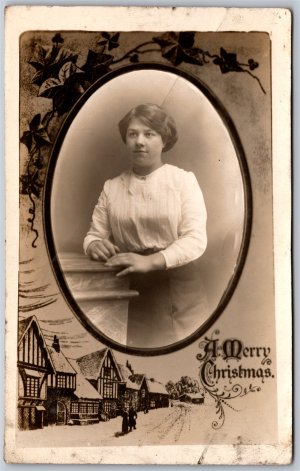 RPPC c1910s Studio Photo of Lady A Merry Christmas by James Brown Piccadilly