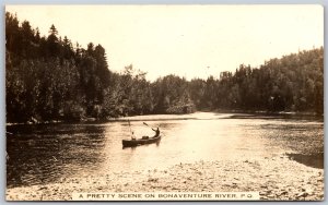 Postcard RPPC c1910s A Pretty Scene On Bonaventure River Quebec Canoeing