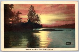 Postcard c1951 Greetings From Blind River Ontario Scenic View