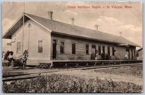 Postcard St. Vincent Minnesota Great Northern Depot Railroad Kittson County
