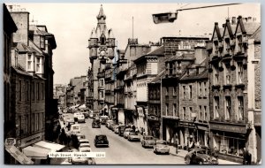 Postcard RPPC Hawick England High Street Roxburghshire Old Cars Shops Signs