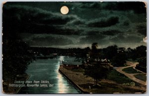 Postcard Bobcaygeon ONT c1911 Looking Down From Locks Night View Kawartha Lakes
