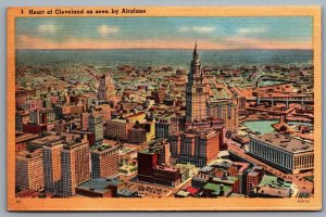 Postcard Cleveland OH c1940s Heart of Cleveland as seen by Airplane Linen
