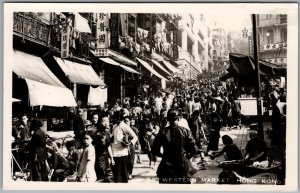 Postcard RPPC c1950s Hong Kong China Western Market Animated Scene People