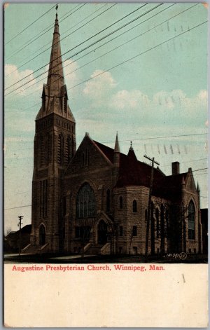 Postcard Winnipeg Manitoba c1909 Augustine Presbyterian Church to Uxbridge Ont