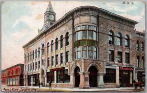 Postcard Calgary Alberta c1908 Burns Block to Chesley Ontario from Morley *as is