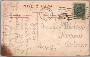 Postcard Split Ring Cancel c1908 Harrow Ontario on Vancouver BC English Bay Surf