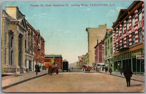 Postcard Vancouver BC Pender Street from Hamilton Street looking West