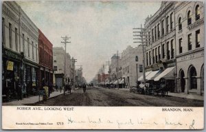 Postcard Brandon Manitoba c1906 Rosser Ave Looking West by Warwick