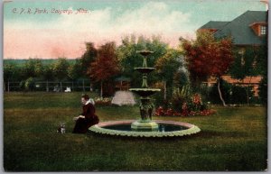 Postcard Calgary Alberta c1910s C.P.R. Park Fountain Women and Dog Stedman Bros