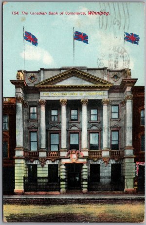 Postcard Winnipeg Manitoba c1910 The Canadian Bank of Commerce Flags