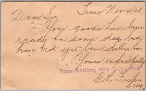 Postcard Split Ring Cancel c1903 Denmark Nova Scotia Truro Knitting Mills Co.