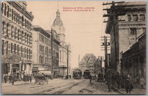 Postcard Vancouver British Columbia Granville Street Looking North Trolley Cars