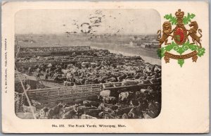 Postcard Winnipeg Manitoba c1906 The Stock Yards Patriotic Heraldic Crest