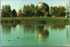 Postcard Vegreville Alberta World's Largest Pysanka Elks Fish Pond Reflection