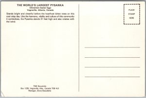 Postcard Vegreville Alberta World's Largest Pysanka Ukrainian Easter Egg Winter (back)