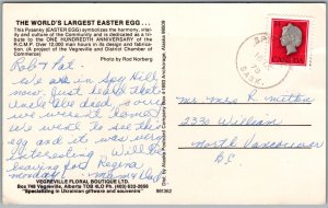 Postcard Vegreville Alberta c1979 World's Largest Easter Egg Pysanky RCMP (back)