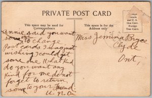 Postcard Galt Ontario Main Street Bridge Bank of Commerce Post Office (back)