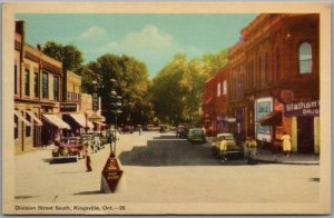 Postcard Kingsville Ontario c1940s Division Street South Old Cars Roxy Theatre