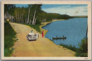 Postcard PMK Sault Ste. Marie Ontario 1956 Lakeside Road Old Car Canoe to Ohio