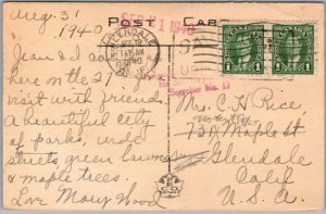 Postcard London Ontario 1940 CNR Station Old Cars Middlesex County to Glendale (back)