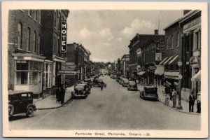 Postcard Pembroke Ontario c1940s Pembroke Street Hotel Old Cars Bank of Montreal