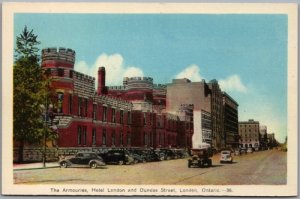 Postcard London Ontario c1940s The Armouries Hotel London Dundas Street Cars