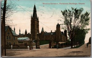 Postcard Ottawa Ontario c1908 Western Entrance Parliament Buildings to England