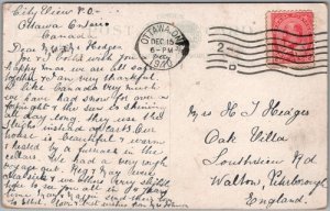 Postcard Ottawa Ontario c1908 Western Entrance Parliament Buildings to England (back)