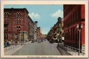 Postcard London Ontario c1940s Richmond Street Old Cars Grigg House Storefronts