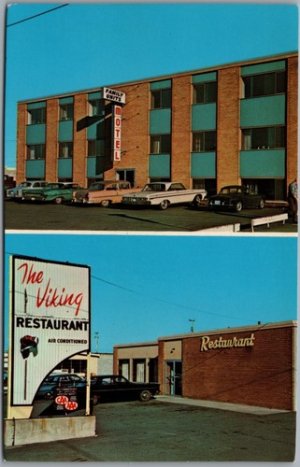 Postcard Wawa Ontario c1960s Family Units Motel Viking Restaurant Old Cars
